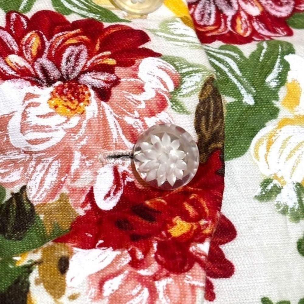 Vtg Kay Unger Skirt Suit Women 8 Floral Sunflower Linen‎ Blend Blazer Midi Set - Picture 4 of 11